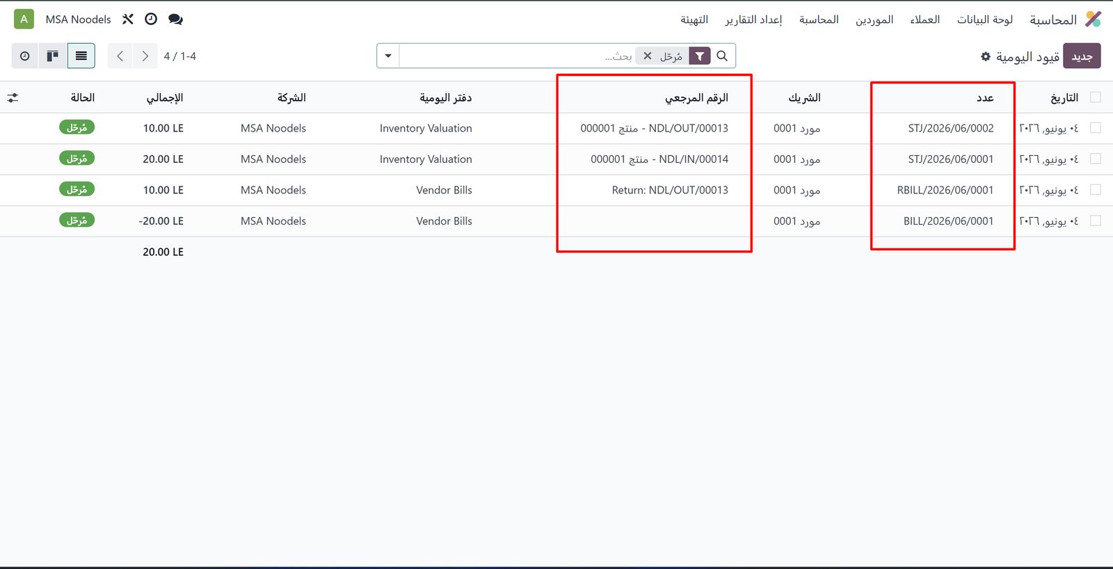 قيود اليومية الأربعة لدورة الشراء